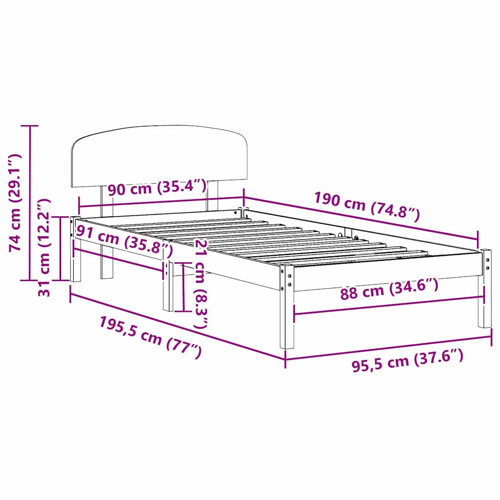 Sengestel med hovedgærde Voks brun 90 x 190 cm Massiv fyrretræ