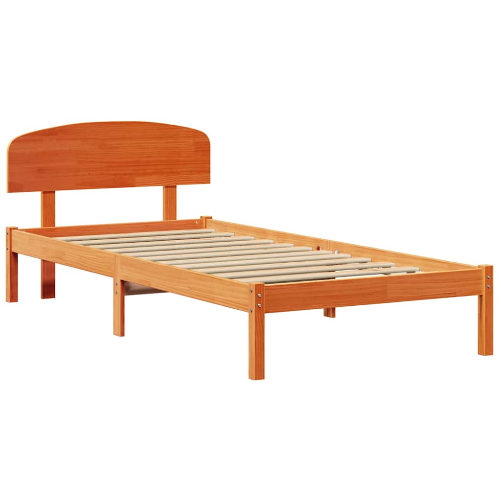 Sengestel med hovedgærde Voks brun 75 x 190 cm Massiv fyrretræ