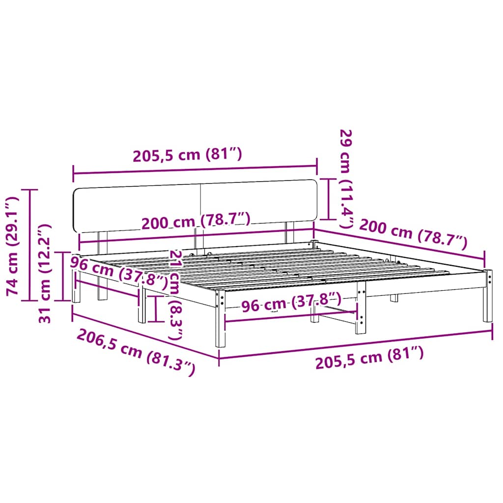 Sengestel Naturfarvet 200 x 200 cm Massiv fyrretræ