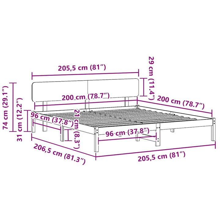 Sengestel Naturfarvet 200 x 200 cm Massiv fyrretræ
