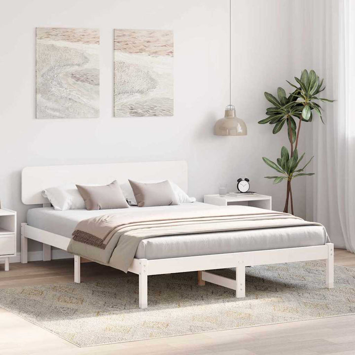 Sengestel med hovedgærde Hvid 200 x 200 cm Massiv fyrretræ
