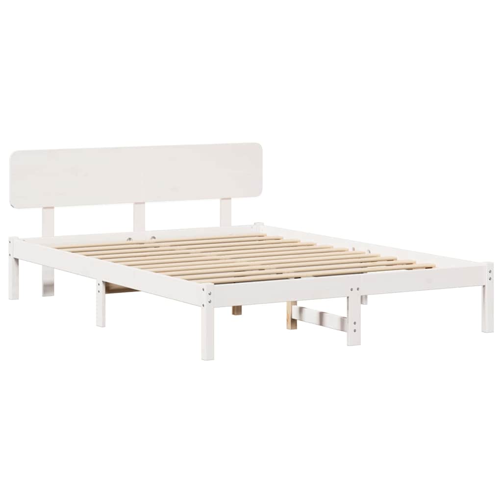 Sengestel med hovedgærde Hvid 200 x 200 cm Massiv fyrretræ