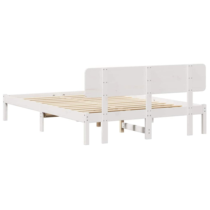 Sengestel med hovedgærde Hvid 200 x 200 cm Massiv fyrretræ