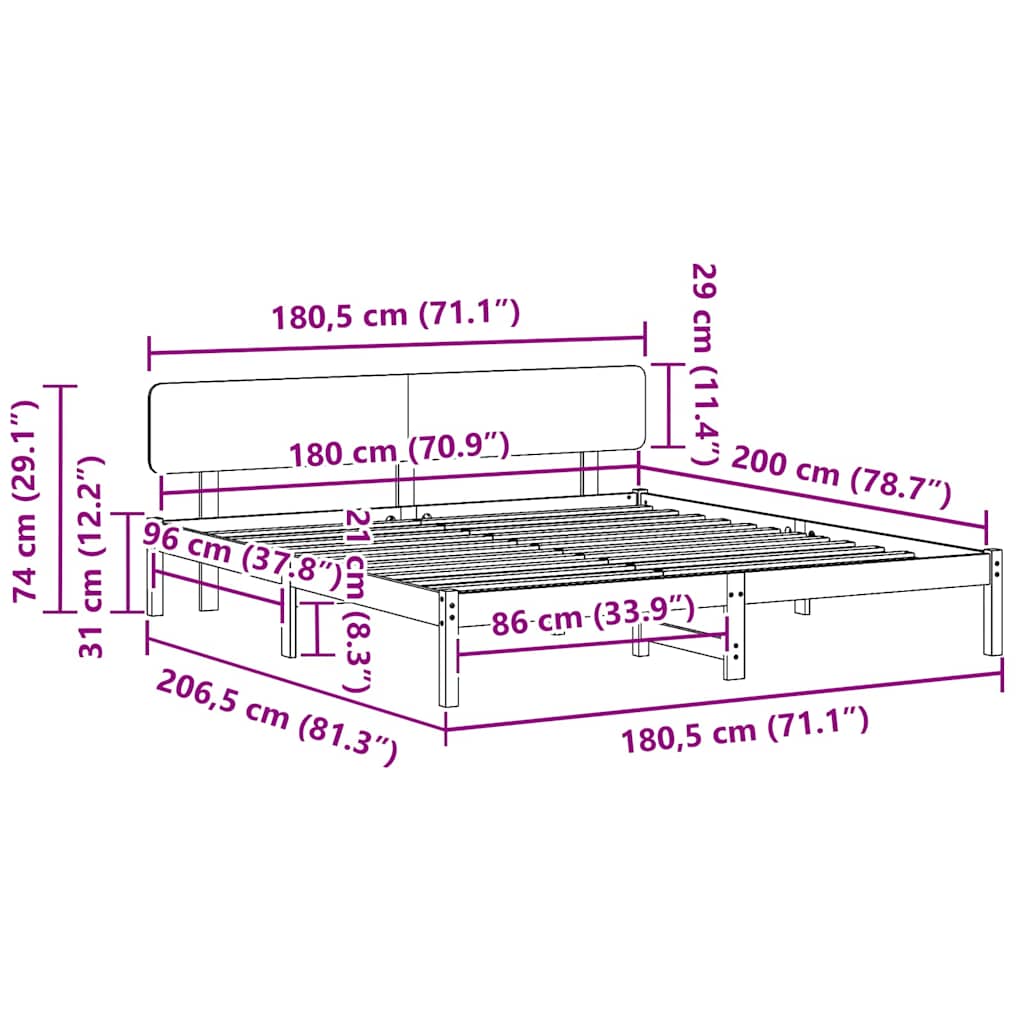 Sengestel Naturfarvet 180 x 200 cm Massiv fyrretræ