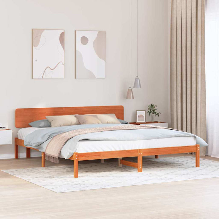 Sengestel med hovedgærde Voks brun 180 x 200 cm Massiv fyrretræ