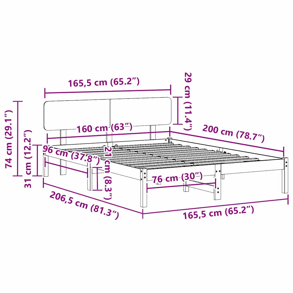Sengestel Naturfarvet 160 x 200 cm Massiv fyrretræ