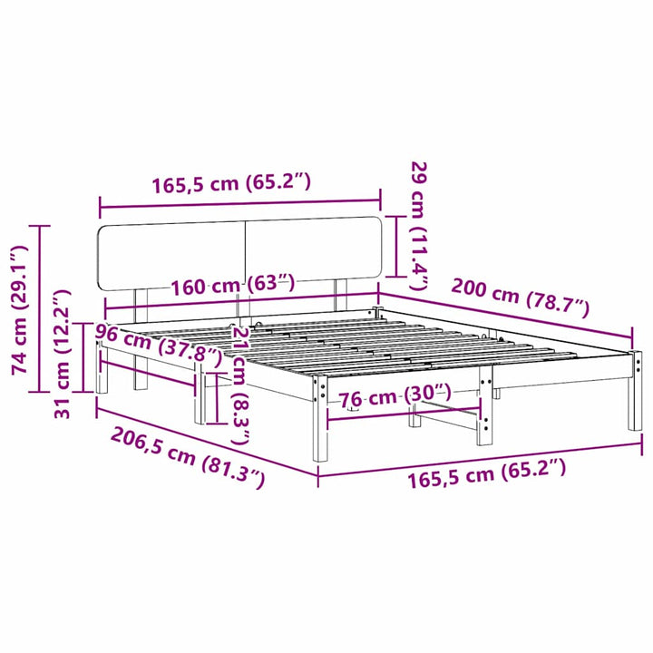 Sengestel Naturfarvet 160 x 200 cm Massiv fyrretræ