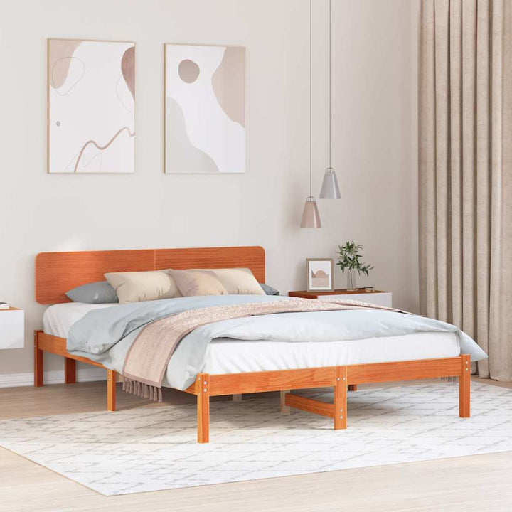 Sengestel med hovedgærde Voks brun 160 x 200 cm Massiv fyrretræ