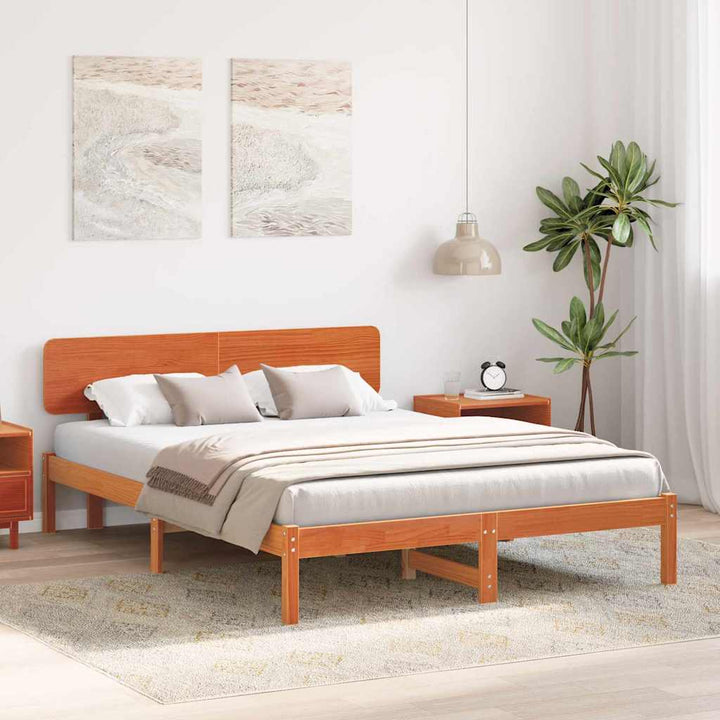 Sengestel med hovedgærde Voks brun 160 x 200 cm Massiv fyrretræ