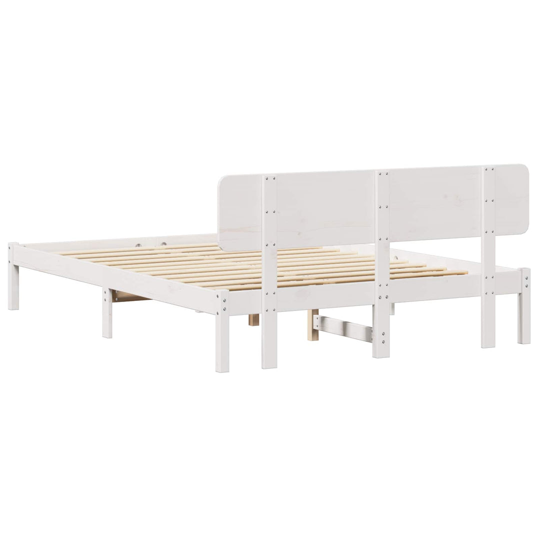 Sengestel med hovedgærde Hvid 150 x 200 cm Massiv fyrretræ