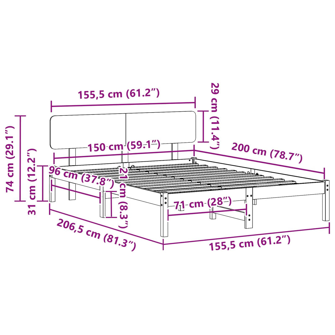 Sengestel med hovedgærde Hvid 150 x 200 cm Massiv fyrretræ