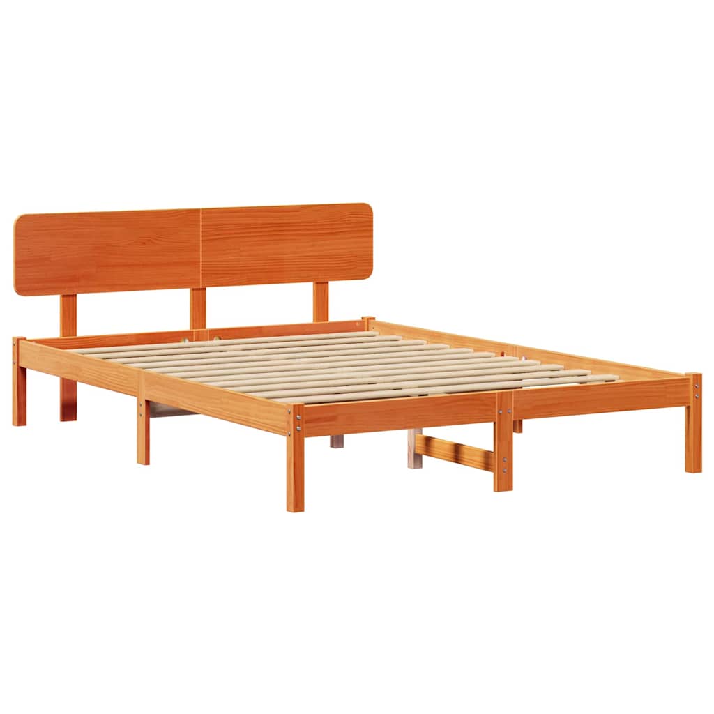 Sengestel med hovedgærde Voks brun 150 x 200 cm Massiv fyrretræ