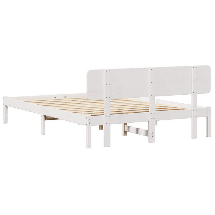Sengestel med hovedgærde Hvid 140 x 200 cm Massiv fyrretræ