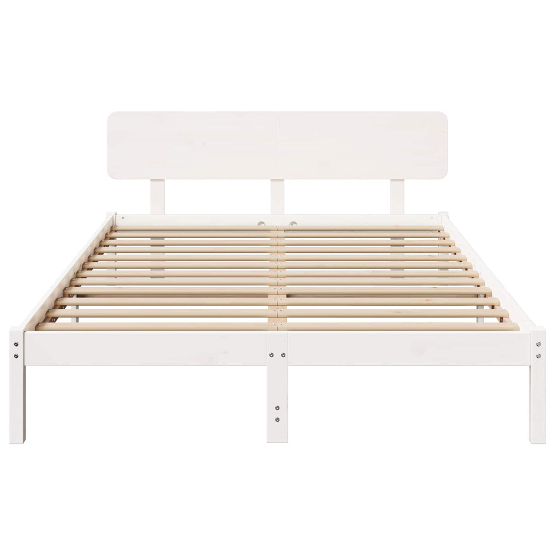 Sengestel med hovedgærde Hvid 140 x 200 cm Massiv fyrretræ