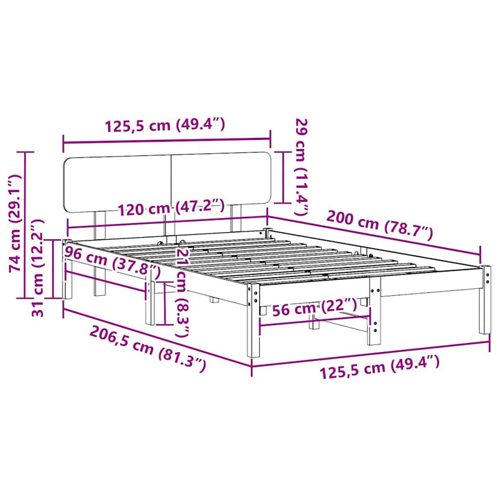 Sengestel Naturfarvet 120 x 200 cm Massiv fyrretræ