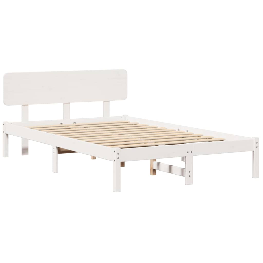 Sengestel med hovedgærde Hvid 120 x 200 cm Massiv fyrretræ