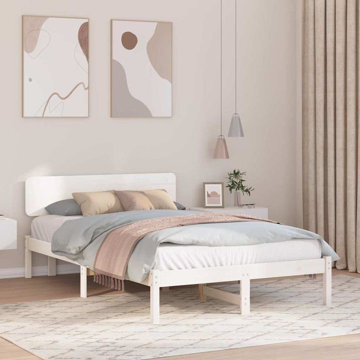 Sengestel med hovedgærde Hvid 135 x 190 cm Massiv fyrretræ