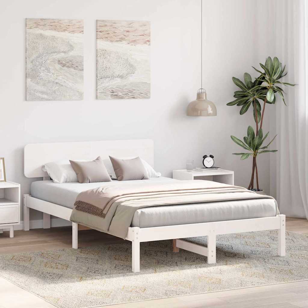 Sengestel med hovedgærde Hvid 135 x 190 cm Massiv fyrretræ