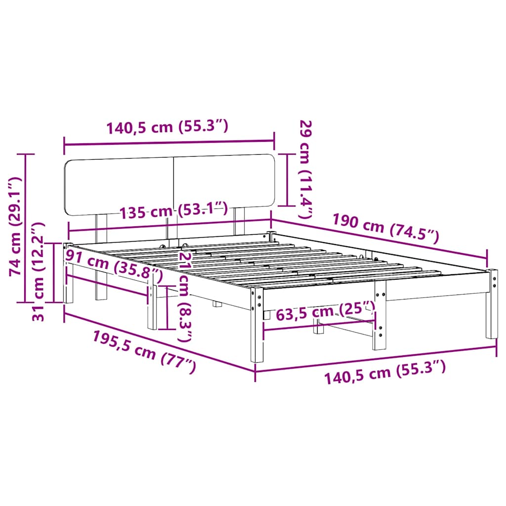 Sengestel med hovedgærde Hvid 135 x 190 cm Massiv fyrretræ