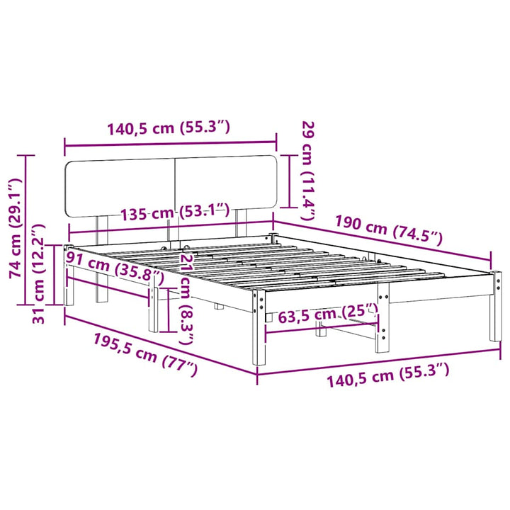 Sengestel med hovedgærde Hvid 135 x 190 cm Massiv fyrretræ