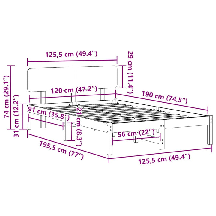 Sengestel Naturfarvet 120 x 190 cm Massiv fyrretræ