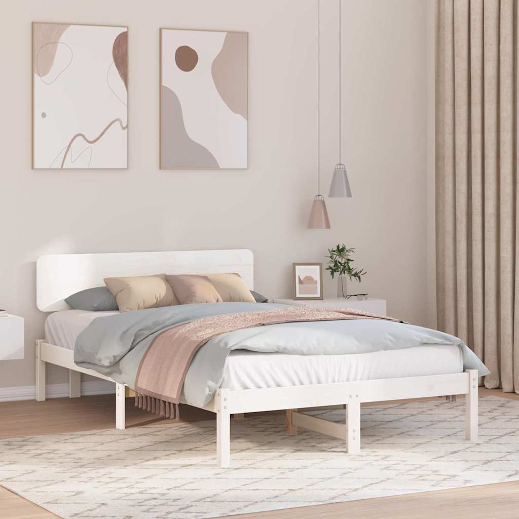 Sengestel med hovedgærde Hvid 120 x 190 cm Massiv fyrretræ