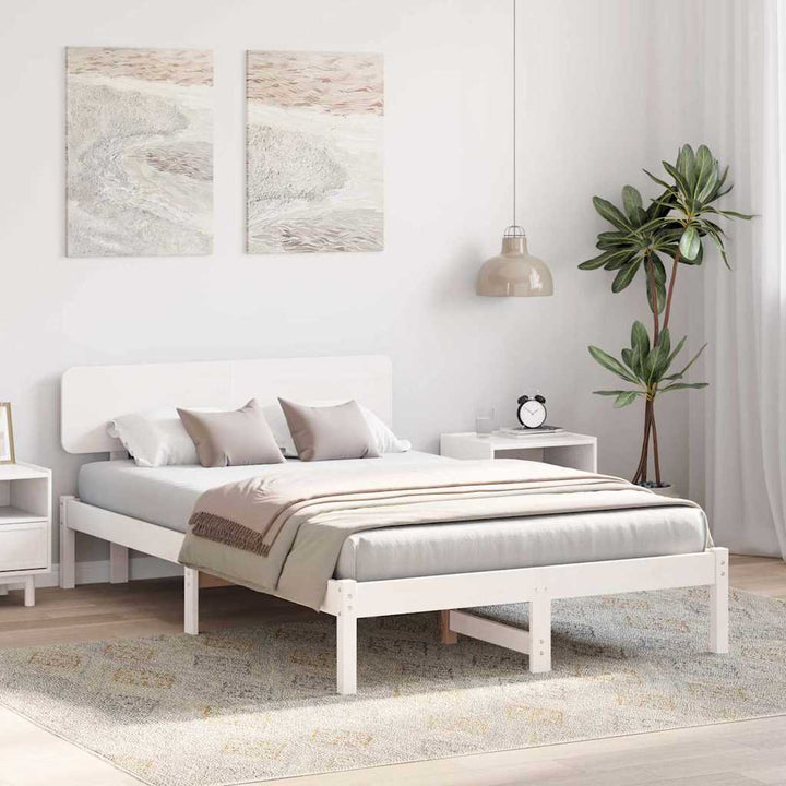 Sengestel med hovedgærde Hvid 120 x 190 cm Massiv fyrretræ