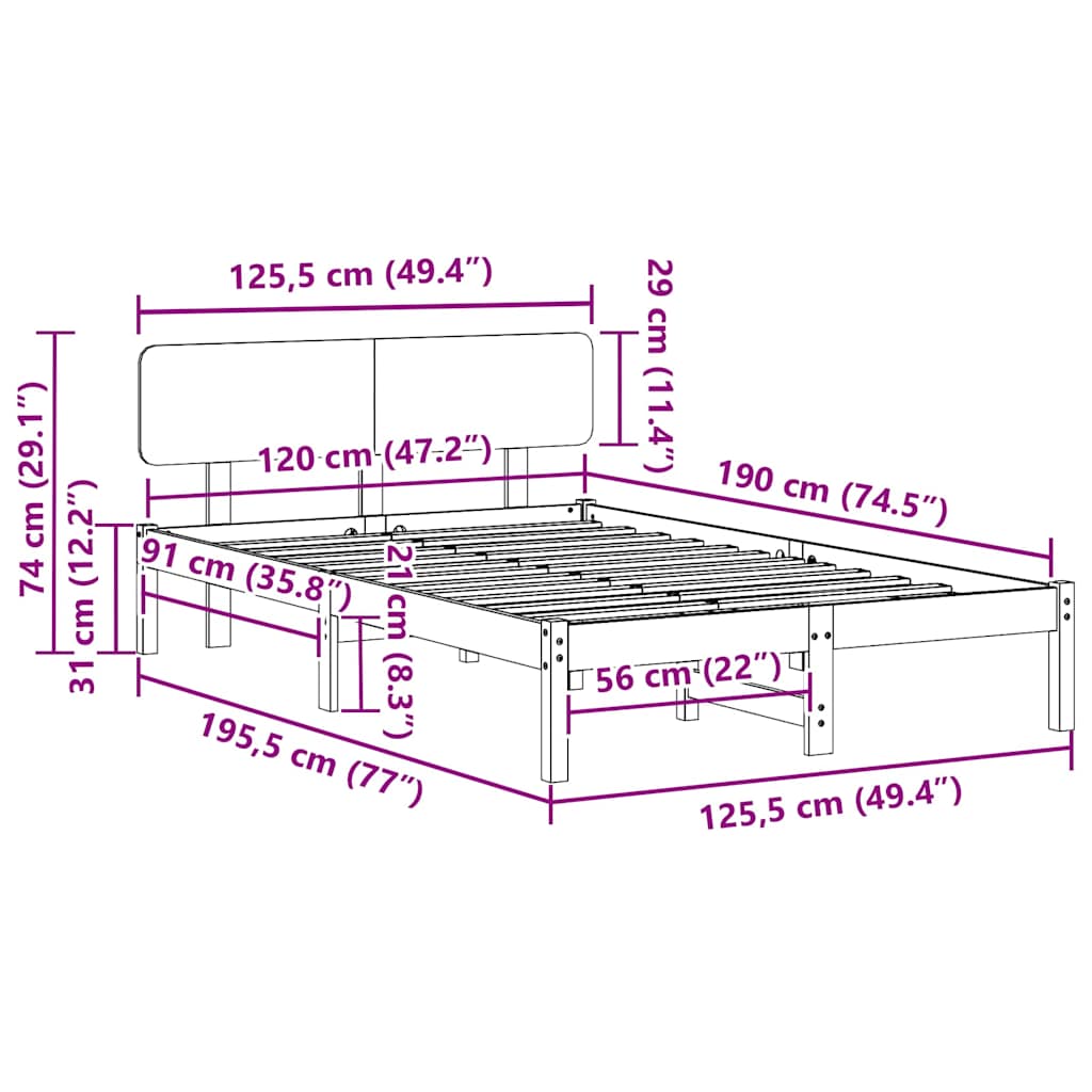 Sengestel med hovedgærde Voks brun 120 x 190 cm Massiv fyrretræ