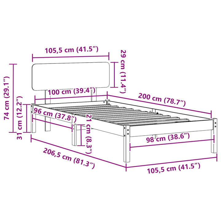 Sengestel Naturfarvet 100 x 200 cm Massiv fyrretræ