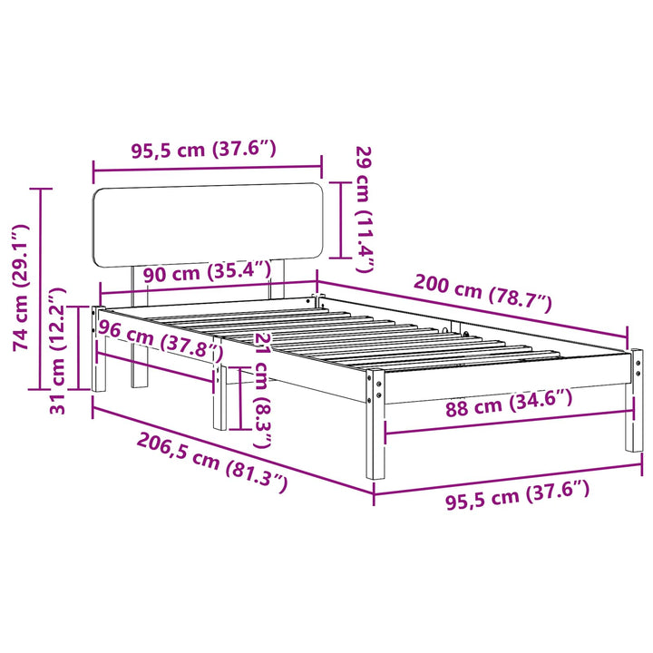 Sengestel med hovedgærde Hvid 90 x 200 cm Massiv fyrretræ