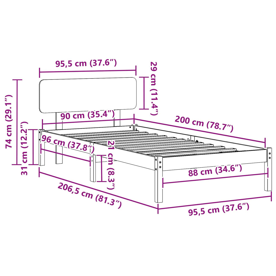 Sengestel med hovedgærde Voks brun 90 x 200 cm Massiv fyrretræ