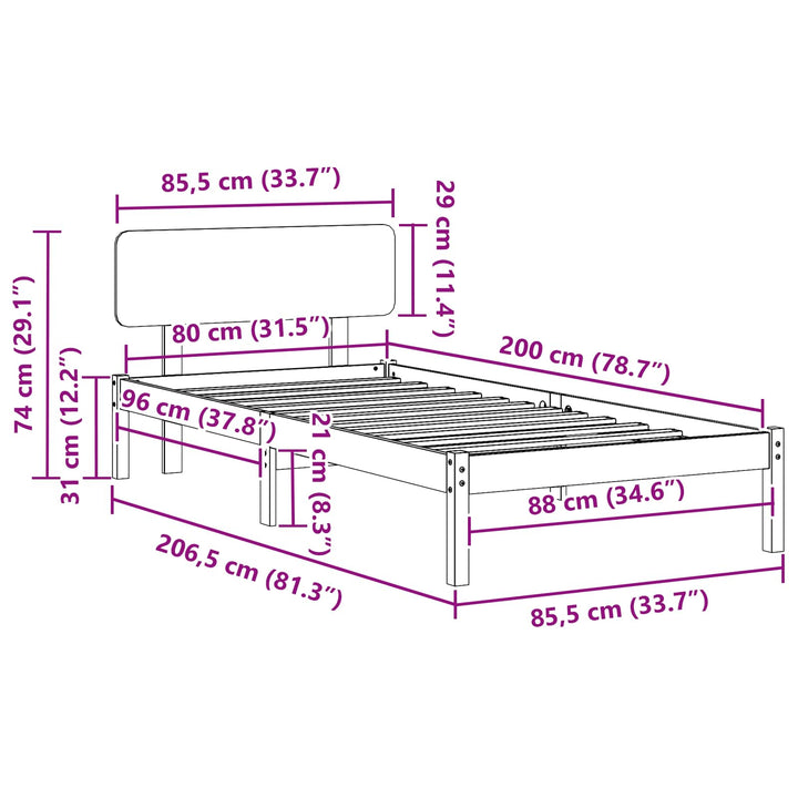 Sengestel Naturfarvet 80 x 200 cm Massiv fyrretræ