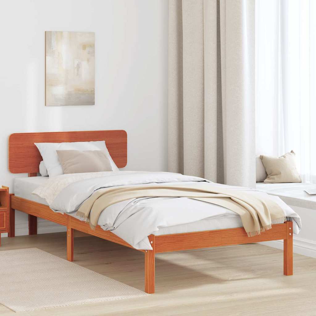Sengestel med hovedgærde Voks brun 90 x 190 cm Massiv fyrretræ