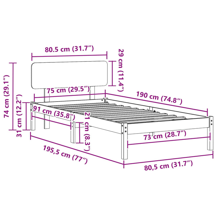 Sengestel med hovedgærde Voks brun 75 x 190 cm Massiv fyrretræ