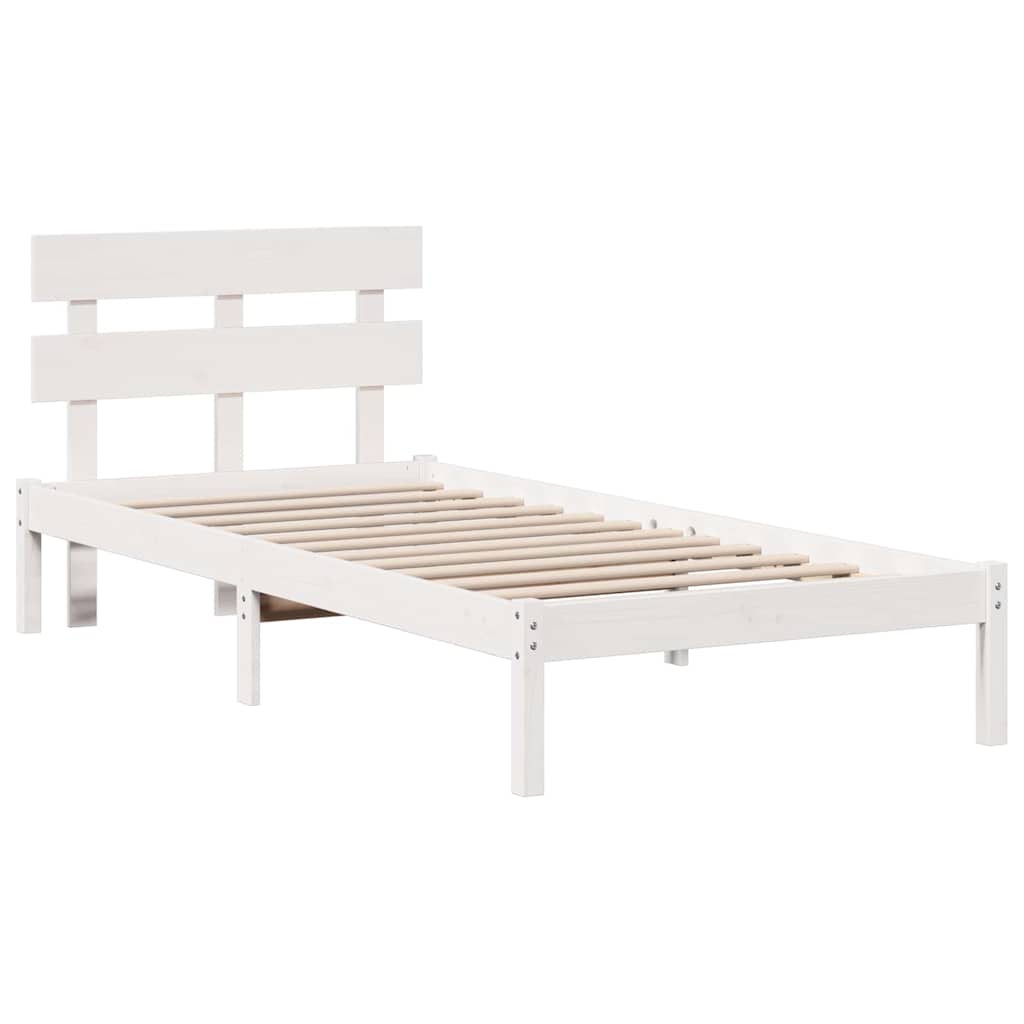 Sengestel med hovedgærde Hvid 100 x 200 cm Massivt fyrretræ