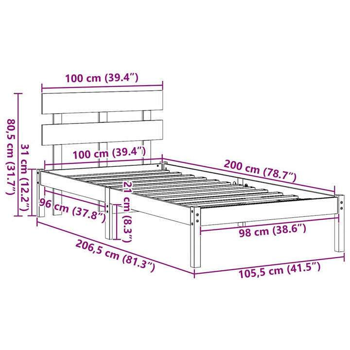 Sengestel med hovedgærde Hvid 100 x 200 cm Massivt fyrretræ