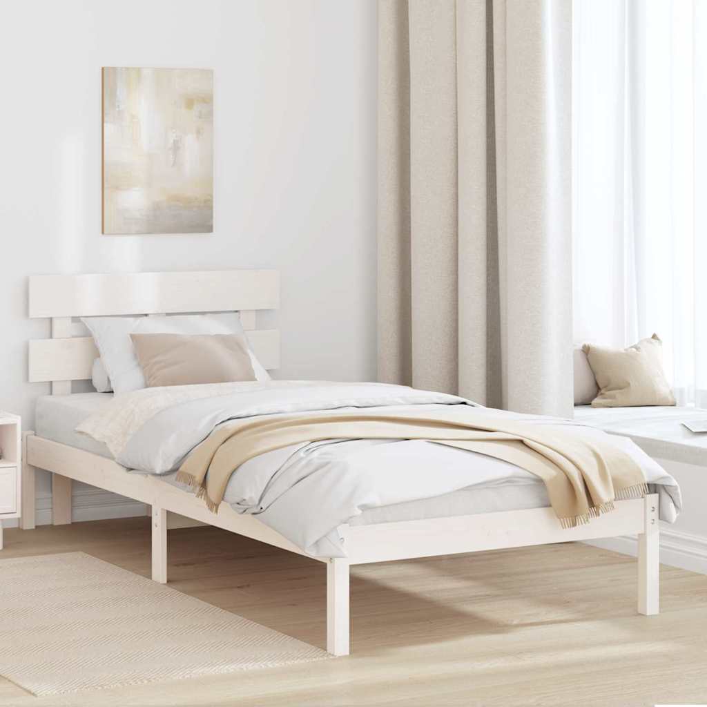 Sengestel med hovedgærde Hvid 90 x 190 cm Massivt fyrretræ