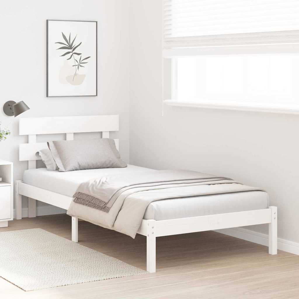 Sengestel med hovedgærde Hvid 90 x 190 cm Massivt fyrretræ