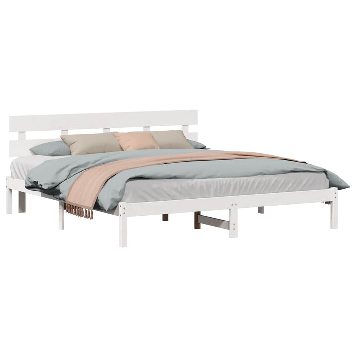 Sengestel med hovedgærde Hvid 200 x 200 cm Massivt fyrretræ