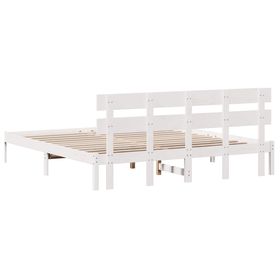 Sengestel med hovedgærde Hvid 200 x 200 cm Massivt fyrretræ