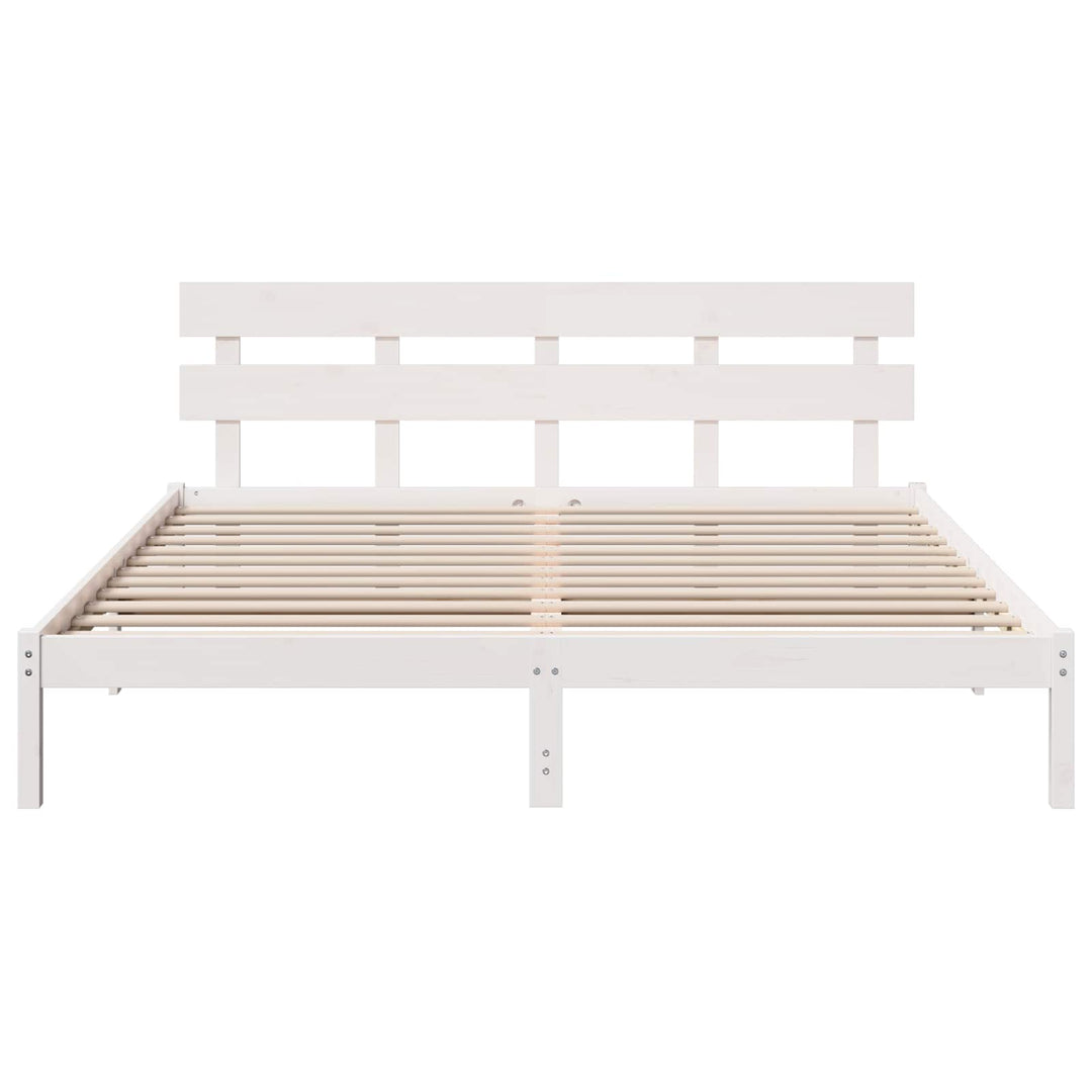 Sengestel med hovedgærde Hvid 200 x 200 cm Massivt fyrretræ