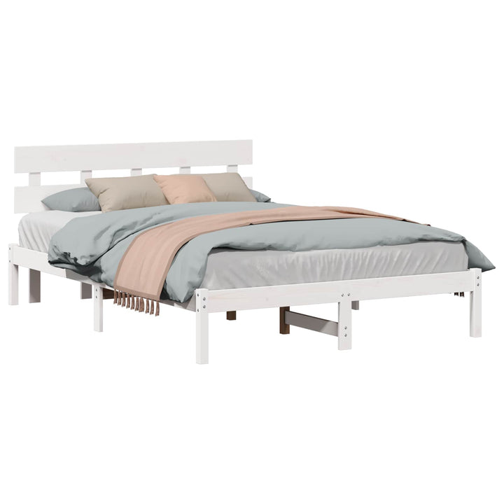 Sengestel med hovedgærde Hvid 160 x 200 cm Massivt fyrretræ