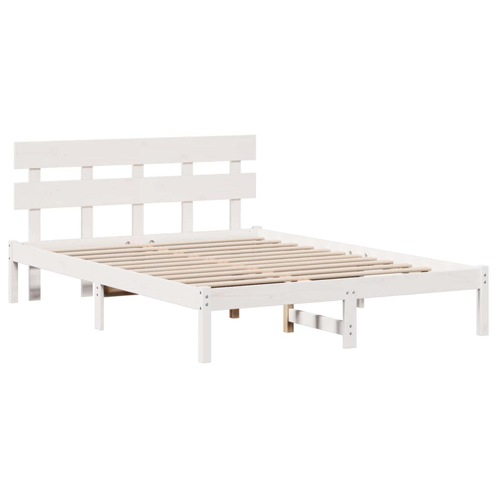 Sengestel med hovedgærde Hvid 160 x 200 cm Massivt fyrretræ