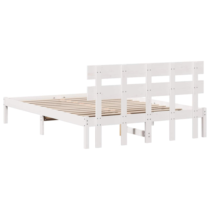 Sengestel med hovedgærde Hvid 160 x 200 cm Massivt fyrretræ