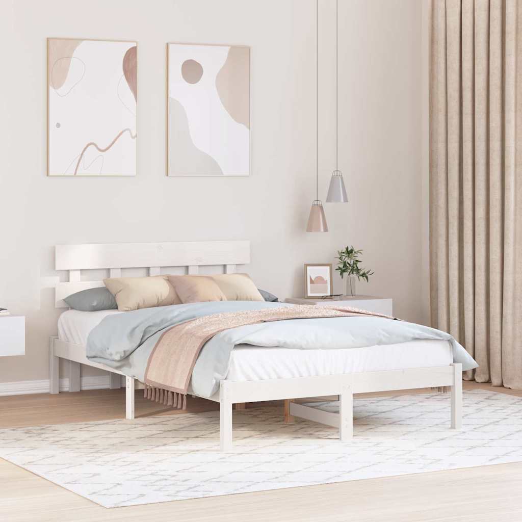 Sengestel med hovedgærde Hvid 120 x 190 cm Massivt fyrretræ