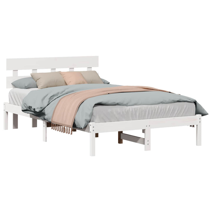 Sengestel med hovedgærde Hvid 120 x 190 cm Massivt fyrretræ