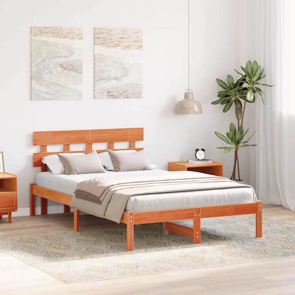 Sengestel med hovedgærde Brun 140 x 190 cm Massivt fyrretræ