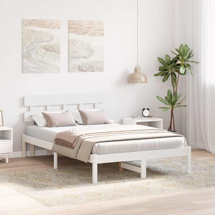 Sengestel med hovedgærde Hvid 135 x 190 cm Massivt fyrretræ