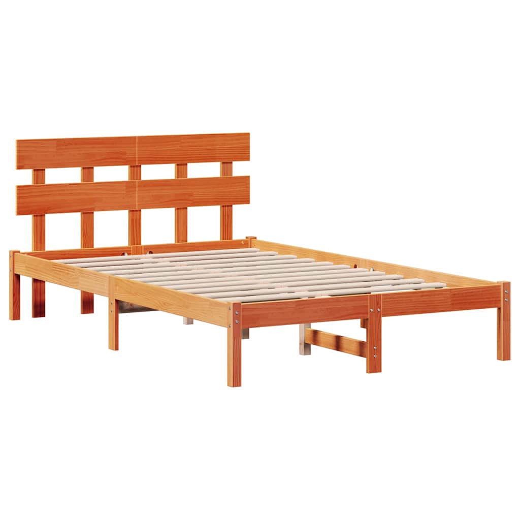 Sengestel med hovedgærde Brun 135 x 190 cm Massivt fyrretræ