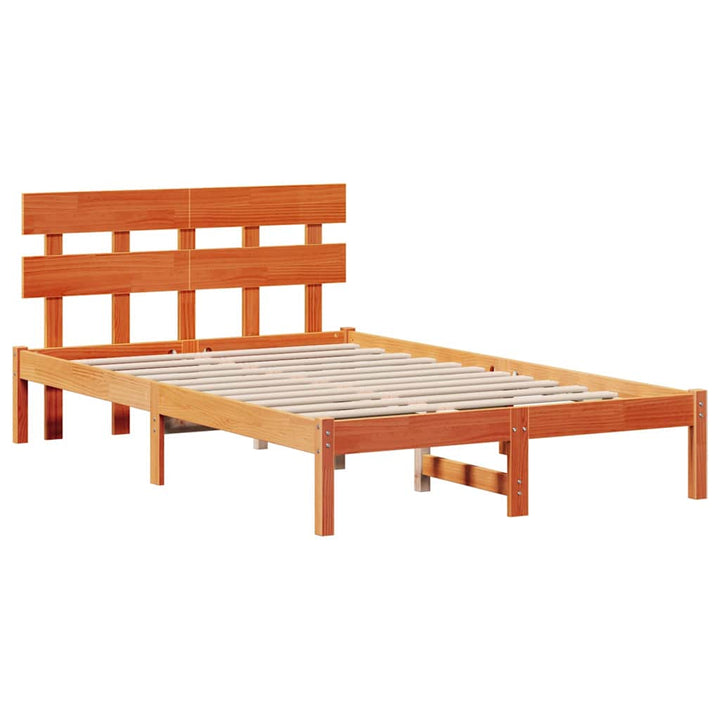 Sengestel med hovedgærde Brun 135 x 190 cm Massivt fyrretræ